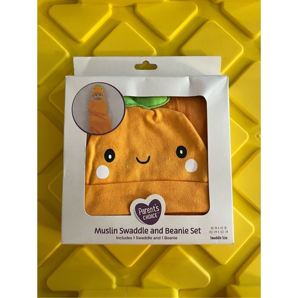 Orange Muslin Swaddle And Beanie Set NEW 100% Cotton